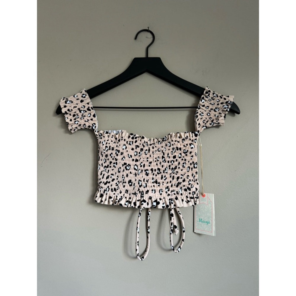 NEW MAAJI Leopard Print Off-The-Shoulder Lace-Back Bikini Top